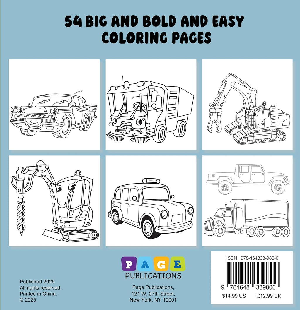 Cars Bold and Easy Coloring Book: Simple Vehicles, Big Bold Lines & Fun Designs for Relaxing Coloring Paperback