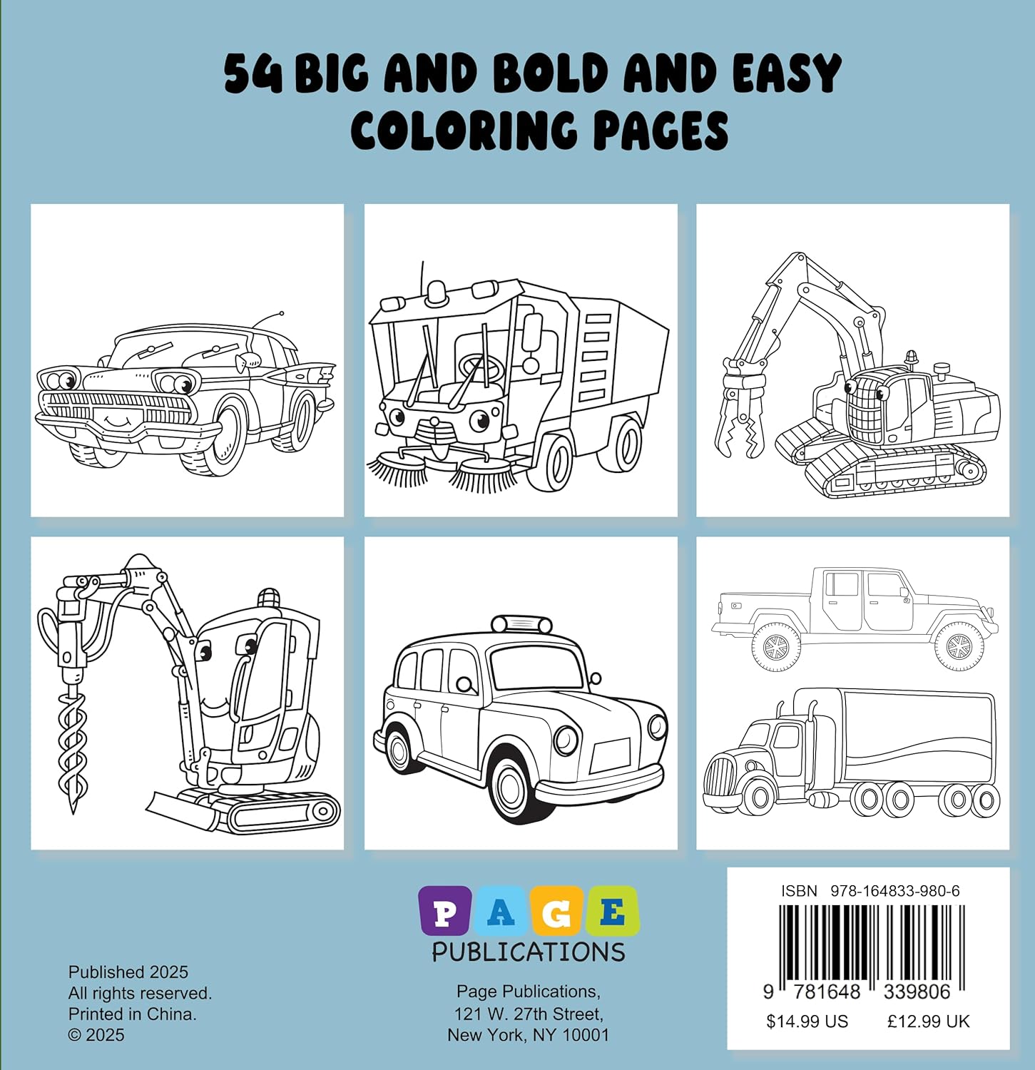 Cars Bold and Easy Coloring Book: Simple Vehicles, Big Bold Lines & Fun Designs for Relaxing Coloring Paperback