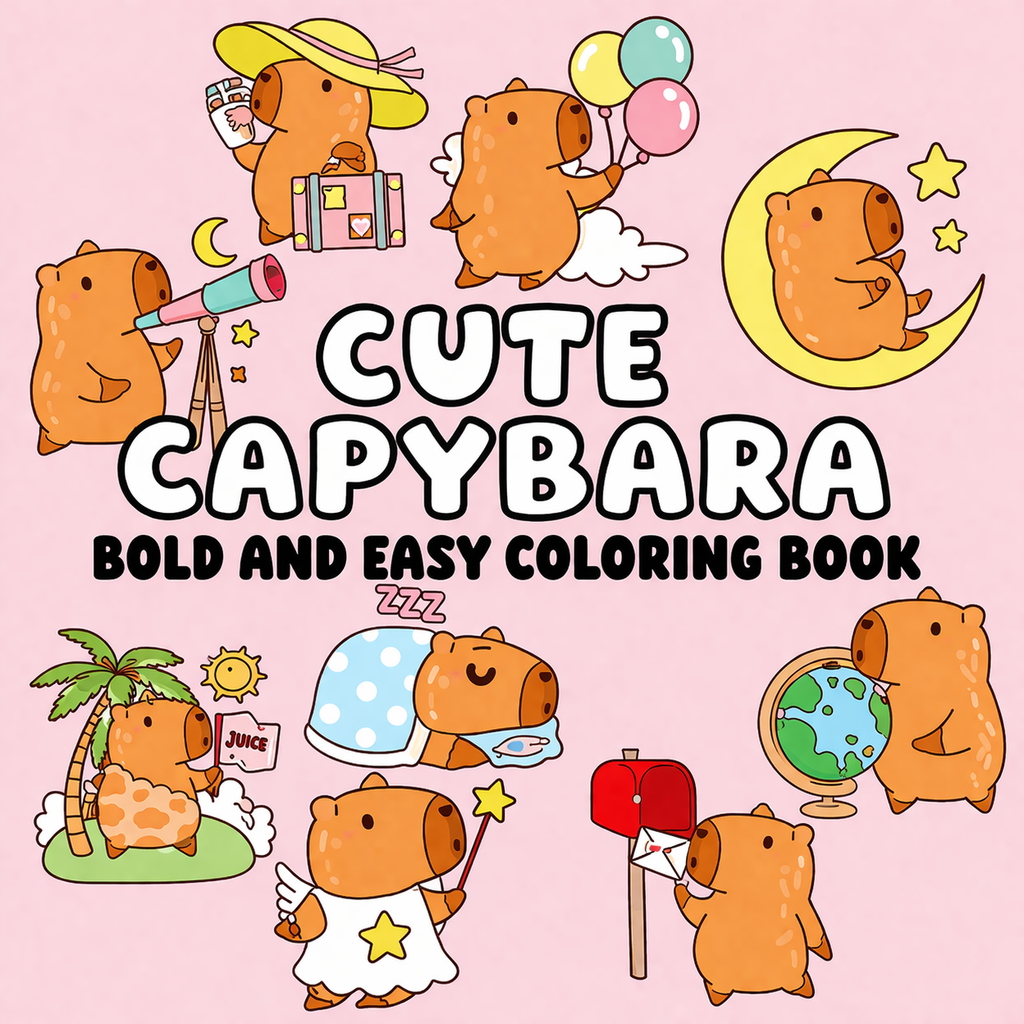 Cute Capybara: Bold and Easy Coloring Book