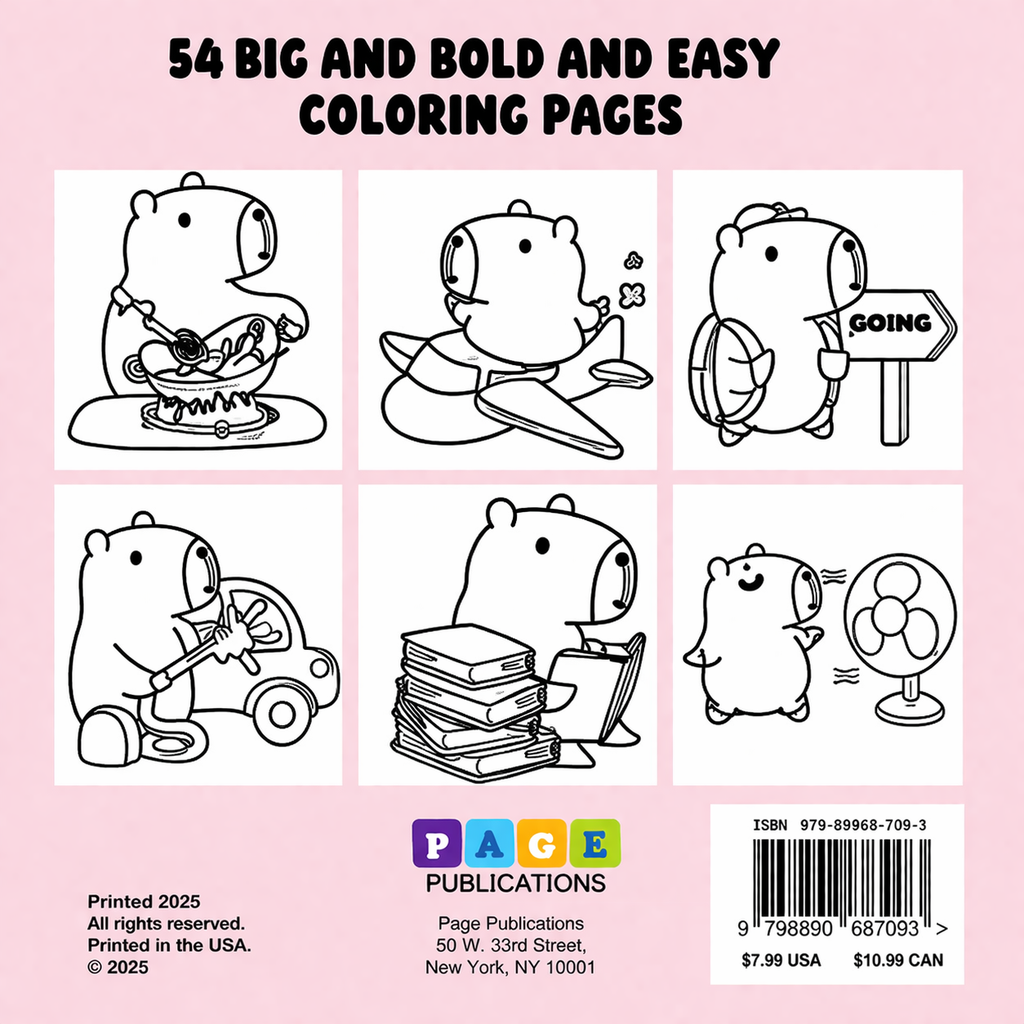 Cute Capybara: Bold and Easy Coloring Book