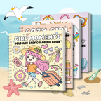Bold & Easy Lines Coloring Books Bundle - 4 Books, Retro Playful Designs, Stress Relief Art Supplies for Summer Getaways
