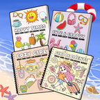 Bold & Easy Lines Coloring Books Bundle - 4 Books, Retro Playful Designs, Stress Relief Art Supplies for Summer Getaways