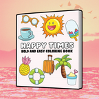 Bold & Easy Lines Coloring Books Bundle - 4 Books, Retro Playful Designs, Stress Relief Art Supplies for Summer Getaways