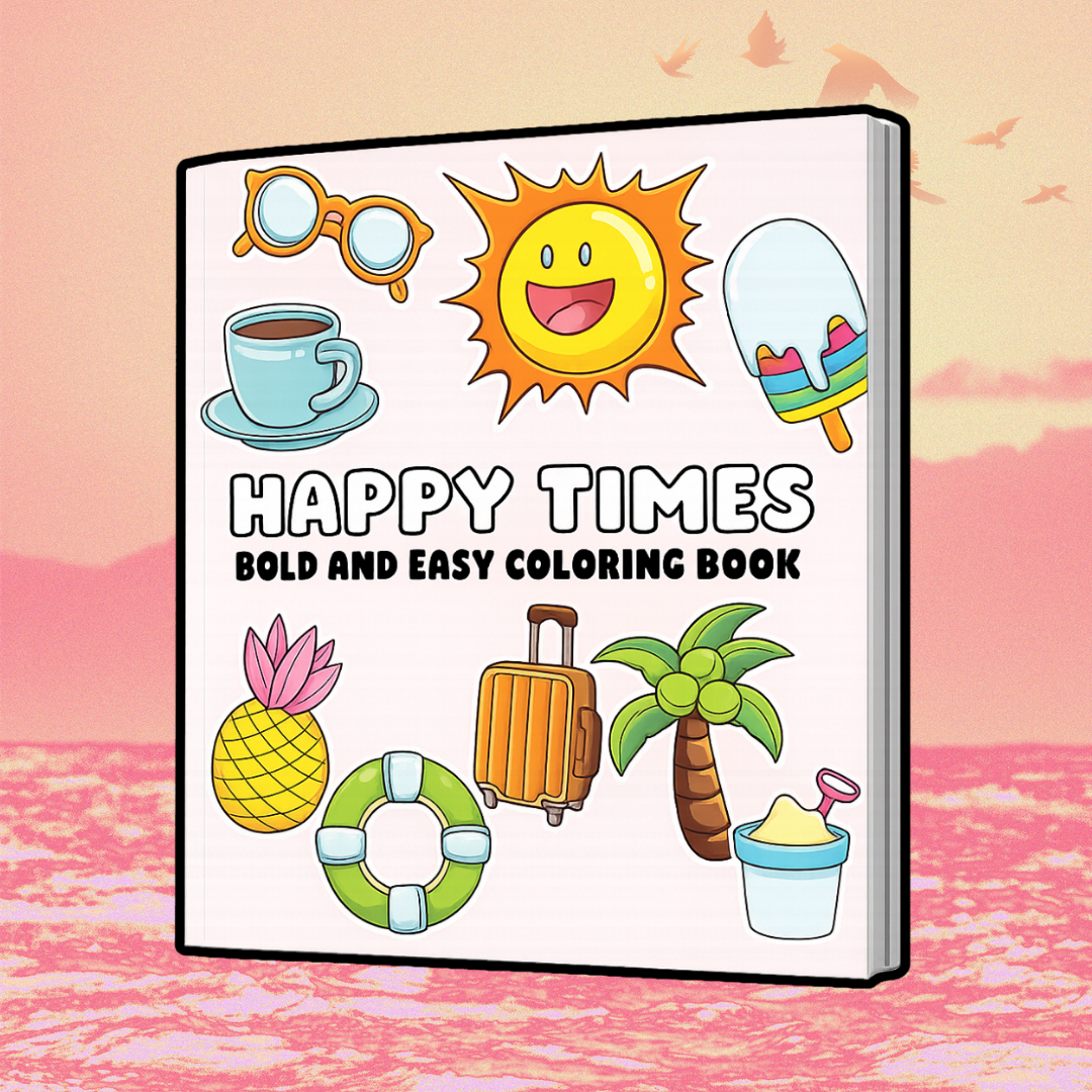 Bold & Easy Lines Coloring Books Bundle - 4 Books, Retro Playful Designs, Stress Relief Art Supplies for Summer Getaways